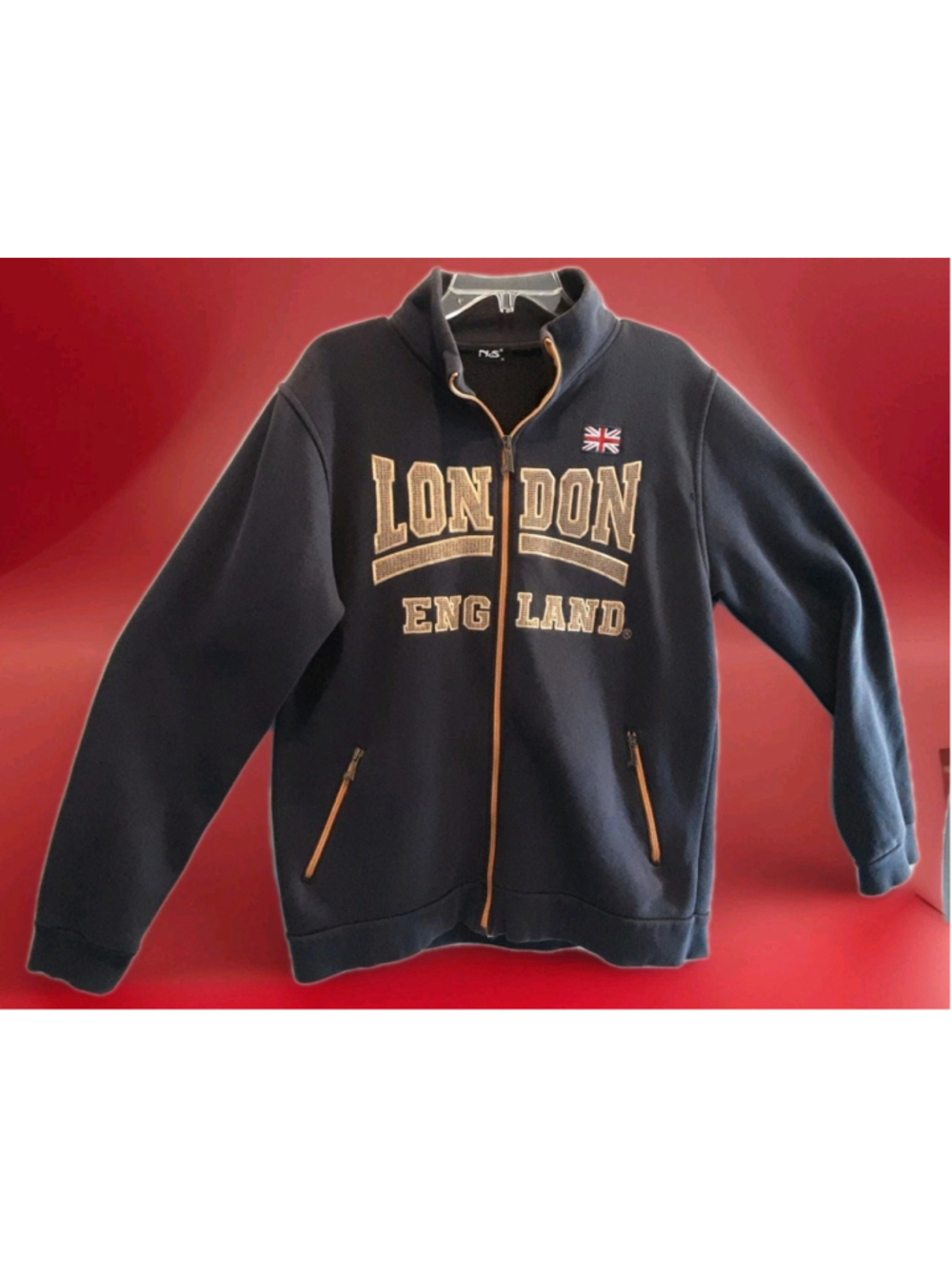 NAS-London England-Full Zip Up Track Jacket-Navy Gold Red-Streetwear-Sz XL-Flaw